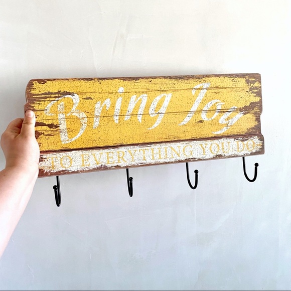 “Bring Joy” Sign Yellow White Farmhouse Rustic - Picture 1 of 2